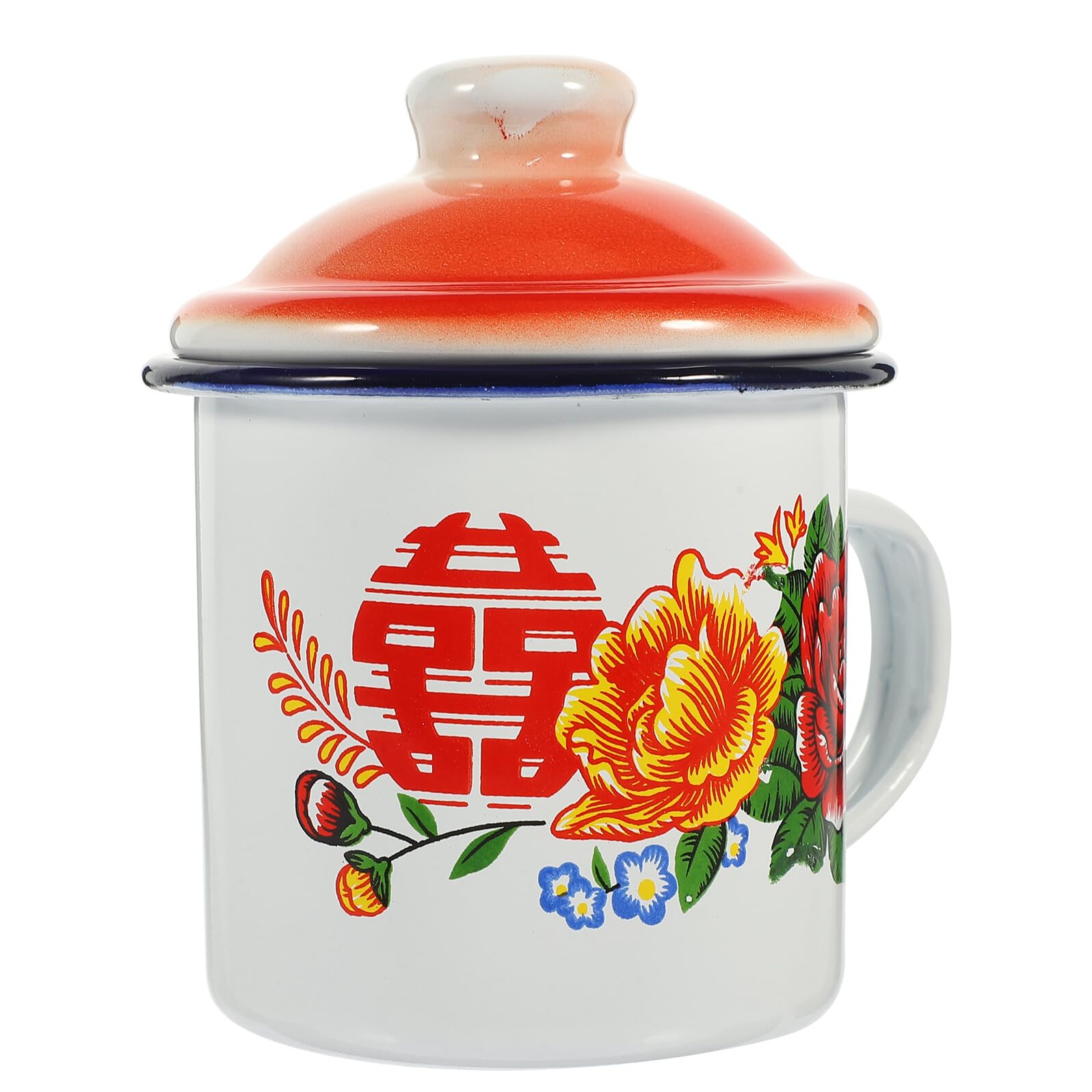 Tasse à thé émaillée rétro de 350ml avec couvercle protecteur
