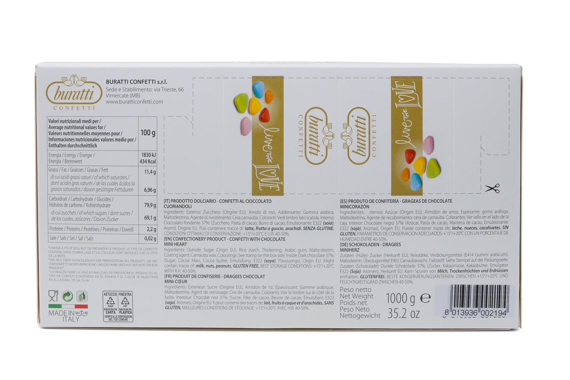 Buratti Confetti Chocolate corazon Rosa 1000 g