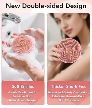 3Pcs Silicone Body Scrubber, 2-in-1 Shower Silicone Bath Tool, Dual-use Silicone Bath Sponge for Full Body Cleaning, Suitable for Men and Women(Pink, Green, Grey)