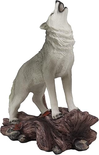 Vista 2 de Ebros Gift Gran estatua de lobo gris alfa aullando gritos de la noche, 12 pulgadas de alto, misteriosa luz de la luna, lobos rezando, colección