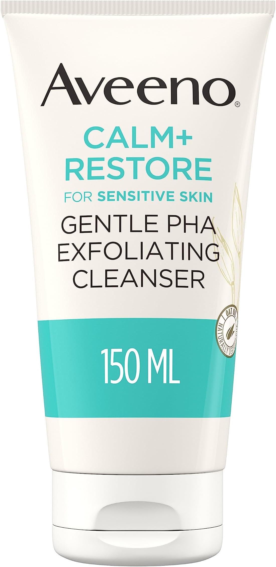Aveeno Face Calm+Restore Gentle PHA Exfoliating Cleanser (1x 150ml), With Oat Oil and Naturally Derived PHA, Face Cleanser for Sensitive Skin, Exfoliator Gentle Enough for Daily Use