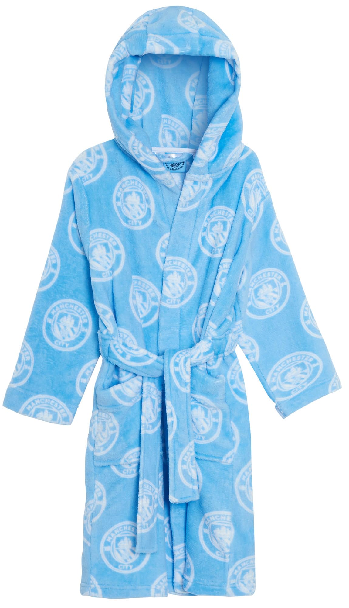MANCHESTER CITY Pijama para niños + bata con capucha de 3 piezas, bata de fútbol + conjunto de pijama