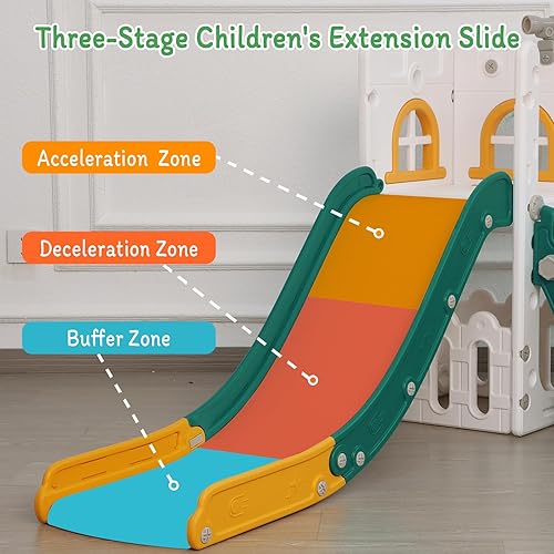 Miniatura 5 de Tobogán 6 en 1 para niños pequeños, escalador deslizante para interiores y exteriores, con aro de baloncesto, almacenamiento y telescopio, tobogán