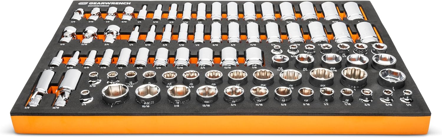 GEARWRENCH 85 Piece 3/8” Drive Master SAE Socket Set in Foam Storage Tray - GWMSSKT38SAE