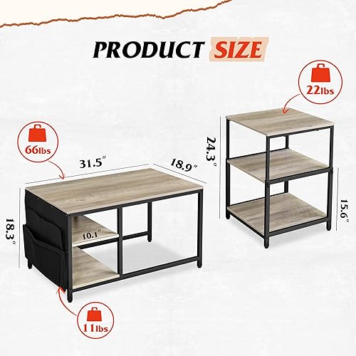 Miniatura 3 de WLIVE Mesa auxiliar para sala de estar, juego de 2 mesas auxiliares ajustables con mesa auxiliar, pequeña mesa de centro industrial con mesa