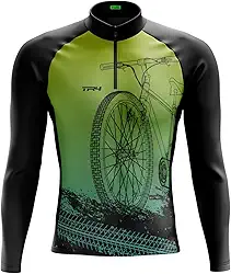 Loja Para Ciclistas Camisa Ciclismo Masculina Manga Longa Slim Proteção UV Bolso Traseiro Zíper 15cm Estampa Bike Verde Preta