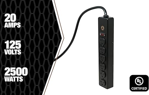 Miniatura 3 de Southwire 5122 Regleta de alimentación metálica con clasificación de 20 amperios, 6 tomas de corriente con cable NEMA 5-20 P & R, 123 de 15 pies