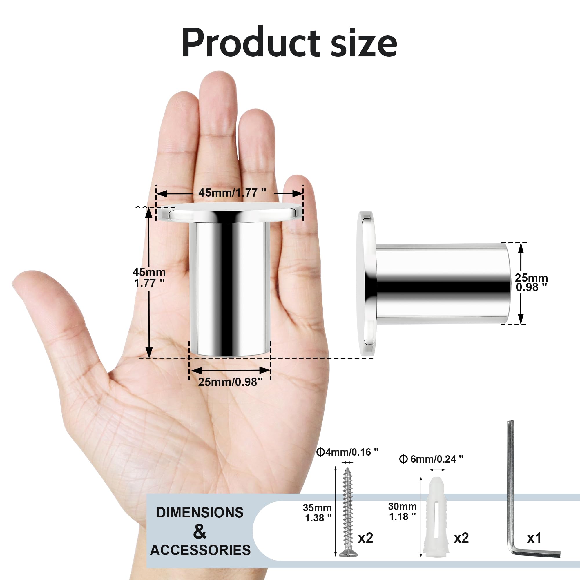 SAYAYO Ganci Accappatoio Bagno Ganci Appendiabiti, Appendi Strofinacci Cucina Gancio da Parete Appendi Accappatoio Bagno Grande Gancio in Acciaio Inox Cromo Lucido, 2 Pezzi, 45MM