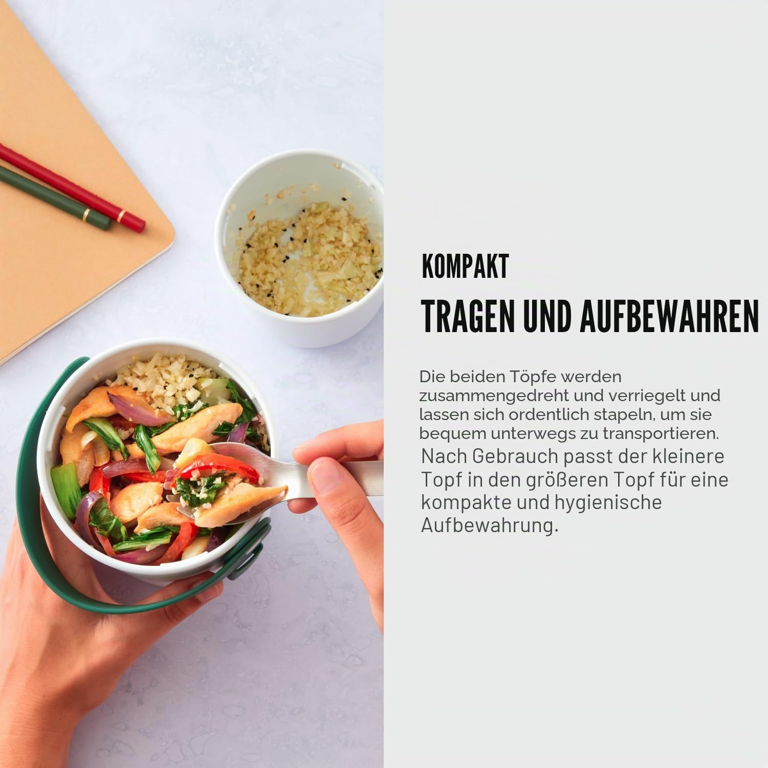 BLACK + BLUM Original Lunchpot 300 & 600 ml | Olive | Zwei 100% auslaufsichere Meal Prep Boxen | Lunch Box inkl. Edelstahl-Göffel & Tragegriff | Mikrowellengeeignet | BPA-freie Lunchbox Erwachsene