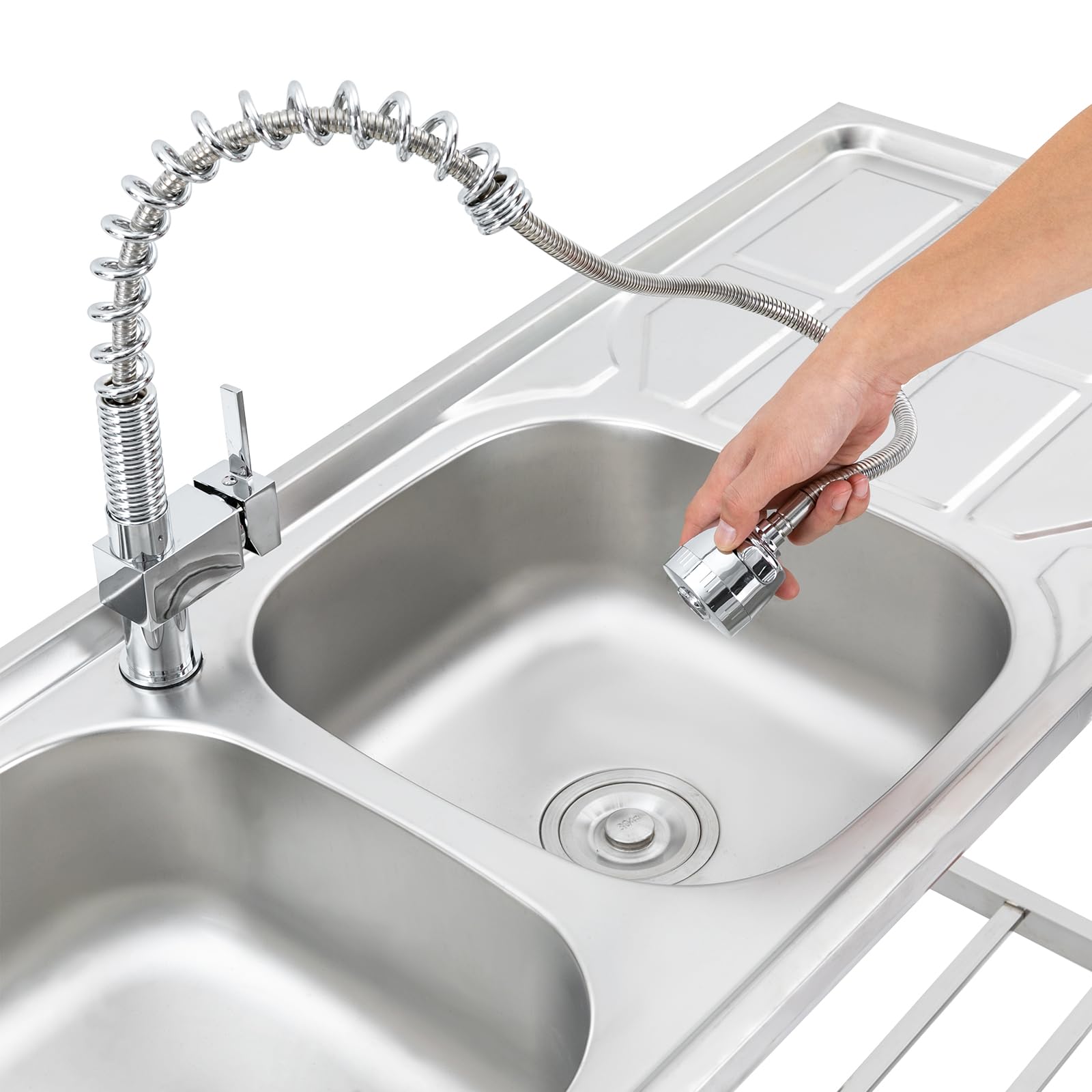 Lavello in acciaio inox, 2 vasche da campeggio, con lavello e rubinetto, per esterni, interni, cucina, ristorante, bar, 120 x 50 x 80 cm