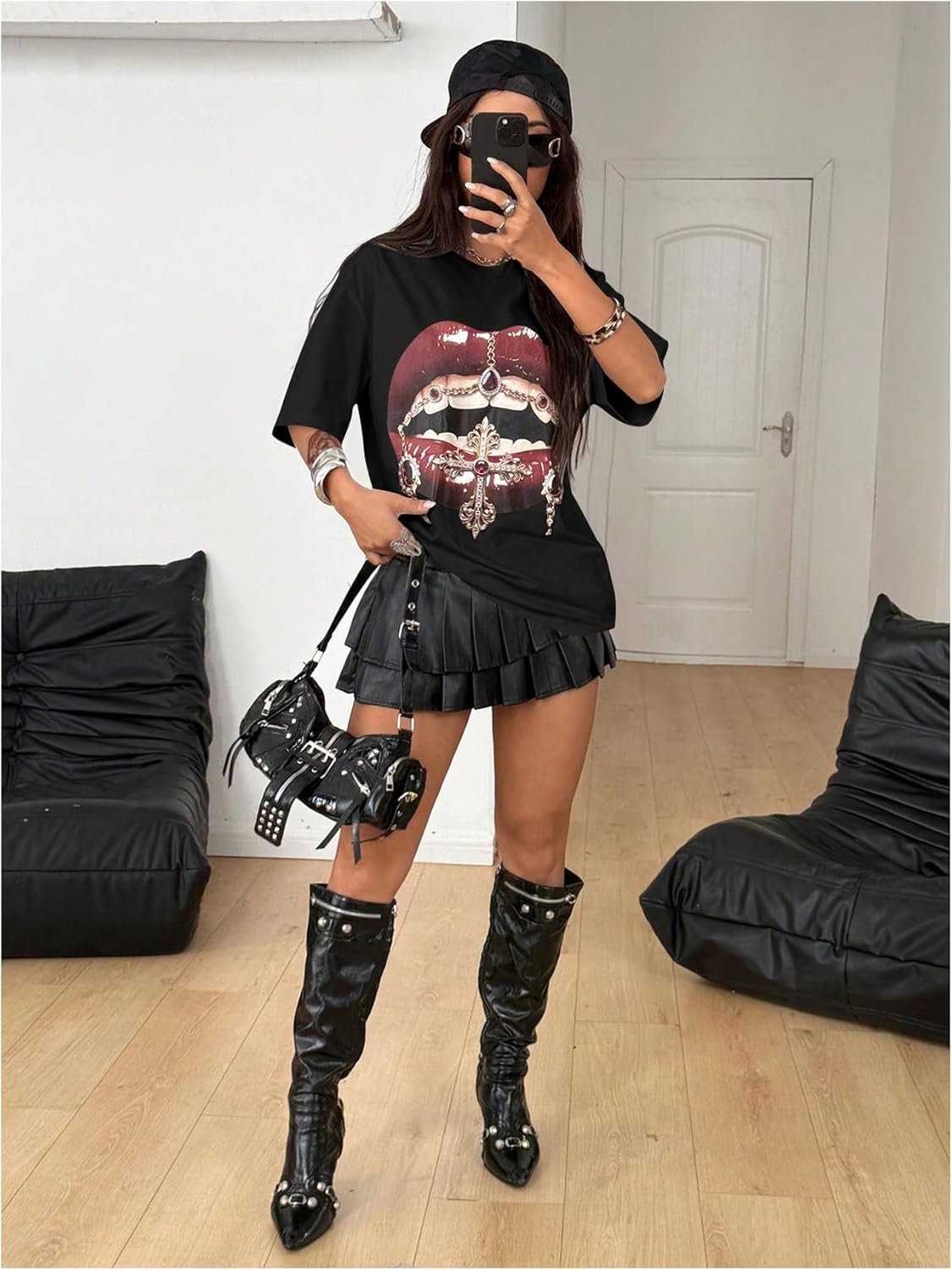 Verdusa Women's Y2k Lips Print Graphic T Shirts Rave Hip Hop Tees Streetwear Going Out Tops - Image 5