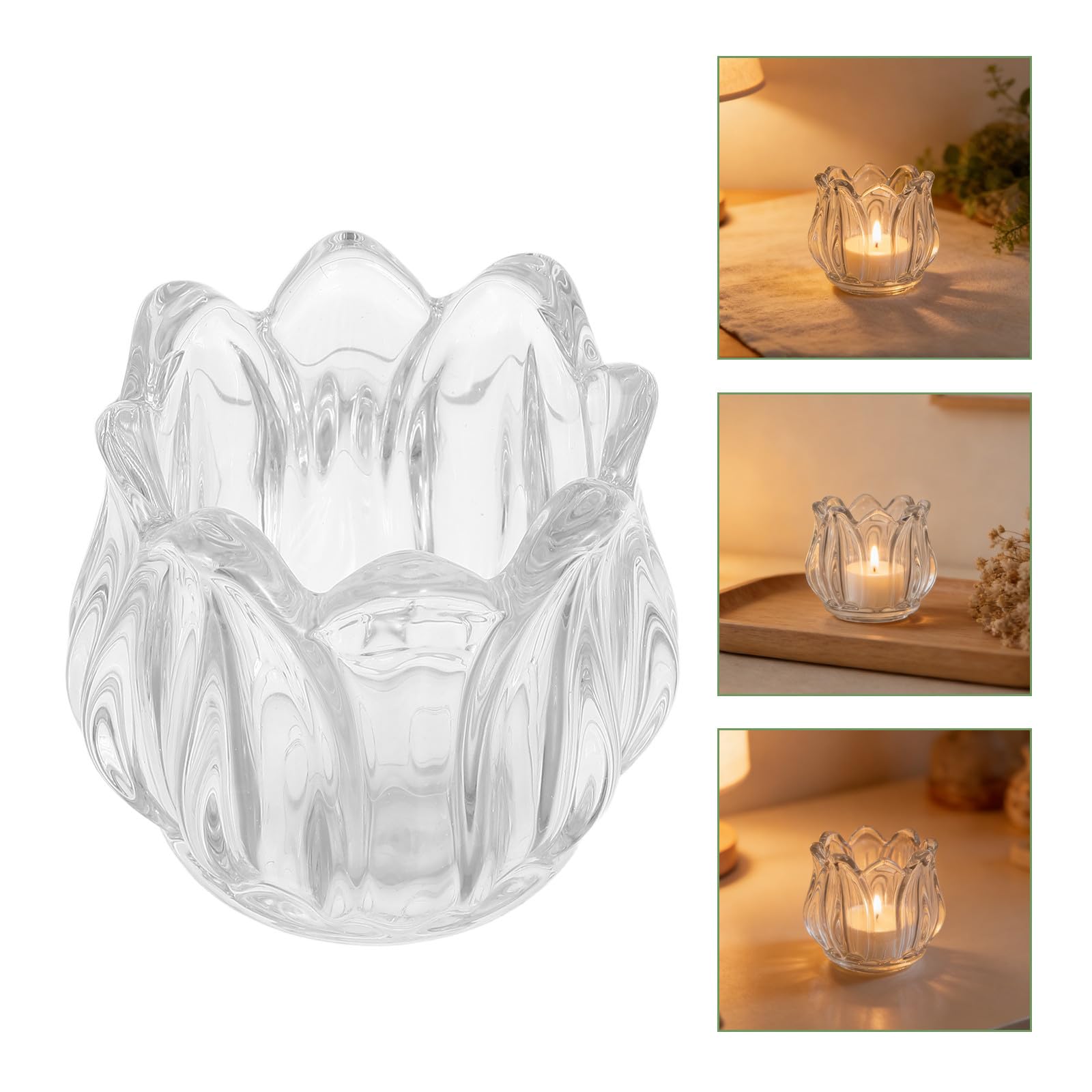 Beavorty 4 Pezzi Portacandele Decorazione Elegante a Forma di Tulipano Tealight in Vetro Trasparente da 100ml per Centrotavola in Casa e Anniversari
