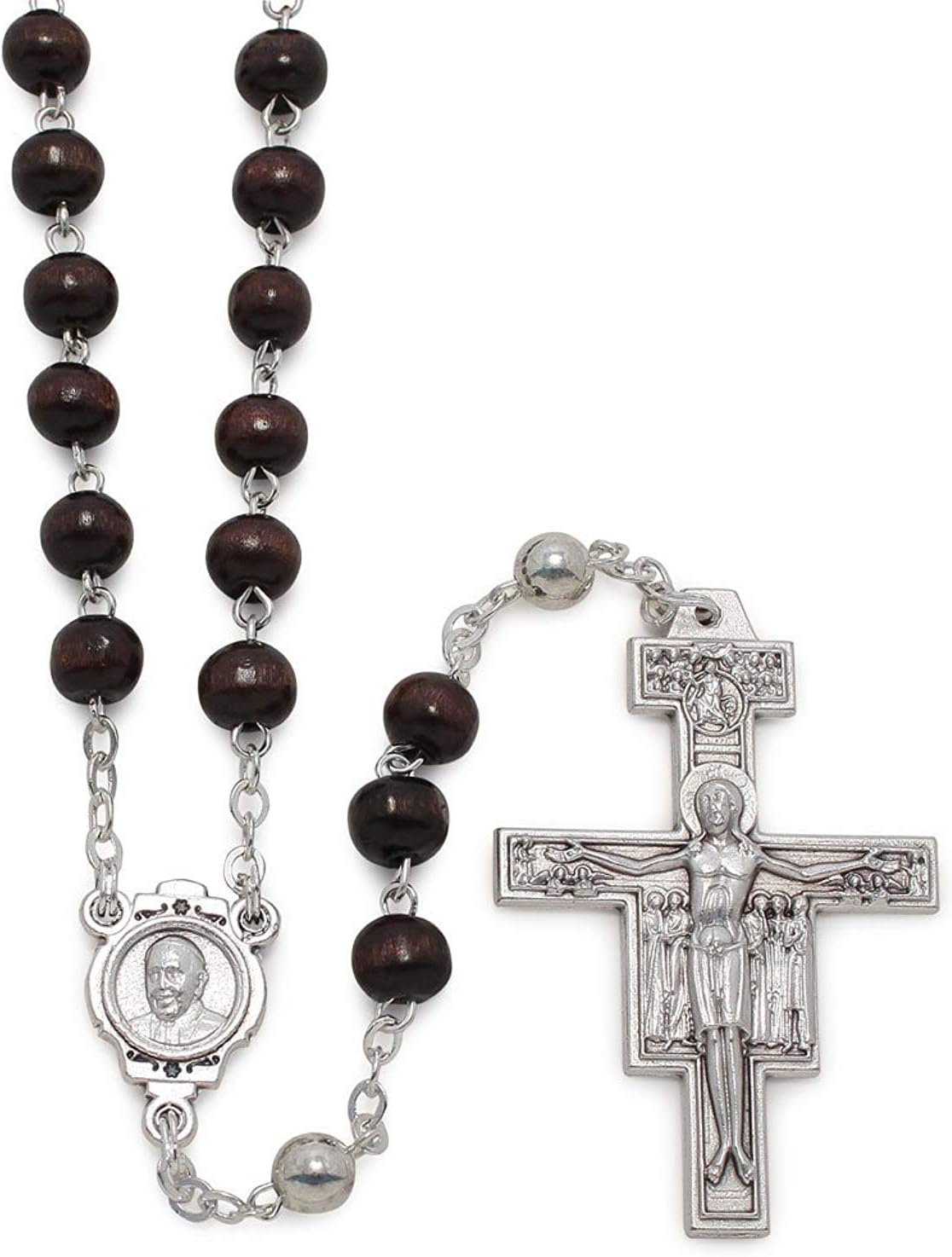 Rosary Wooden Brown Beads San Damiano Crucifix