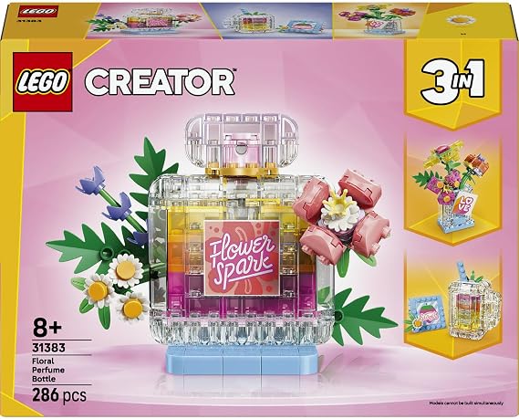 LEGO Creator 3’ü 1 Arada Çiçekli Dekoratif Parfüm Şişesi 31383-8 Yaş ve Üzeri Çocuklar için Renkli Etiketler ve Smoothie Menüsü İçeren Yaratıcı Oyuncak Yapım Seti, Hediye Fikri (286 Parça)