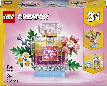 LEGO Creator 3’ü 1 Arada Çiçekli Dekoratif Parfüm Şişesi 31383-8 Yaş ve Üzeri Çocuklar için Renkli Etiketler ve Smoothie Menüsü İçeren Yaratıcı Oyuncak Yapım Seti, Hediye Fikri (286 Parça)