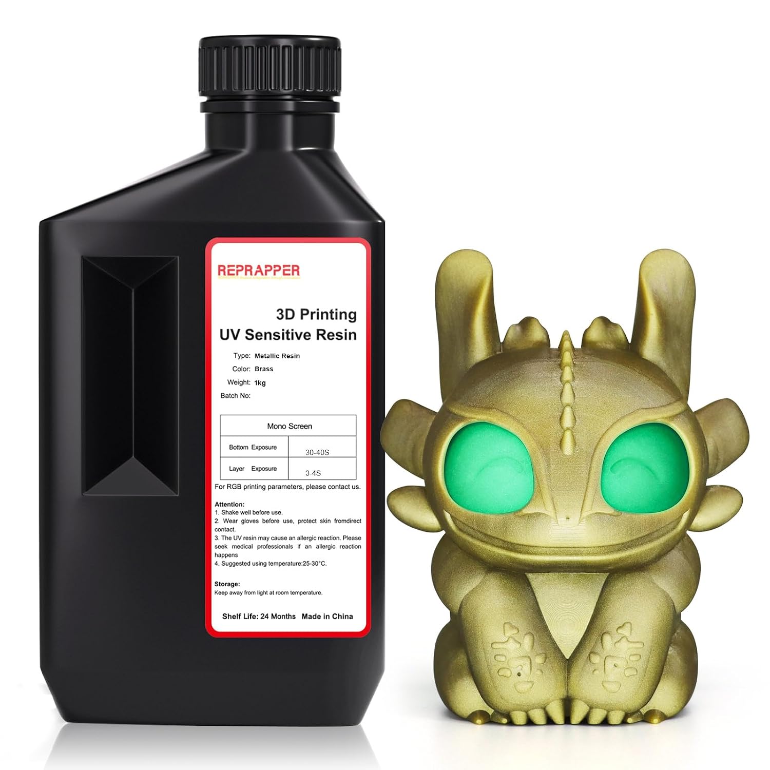 RepRapper Brass Metallic Shine 3D Printer Resin 405nm Fast UV Curing Standard Resin Photopolymer 3D Printer Resin with Metallic Shine for LCD Printer Gold-Plated Shine 1000 g