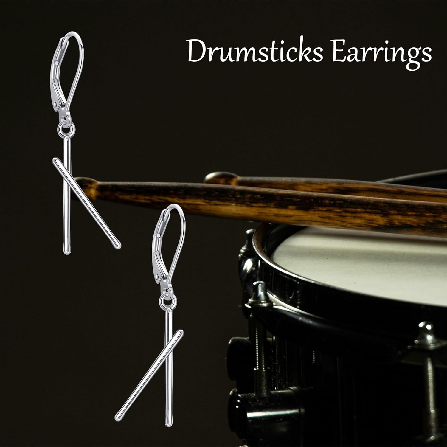 Drumstick Earrings 925 Sterling Silver Drumsticks Dangle Earrings Drummer Gifts Unique Jewelry for Women Men Music Lovers