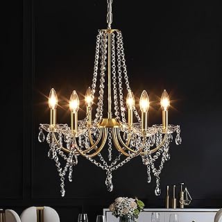 Crystal Gold Chandeliers for Dining Room, Modern Candle Crystal Brass Ch...