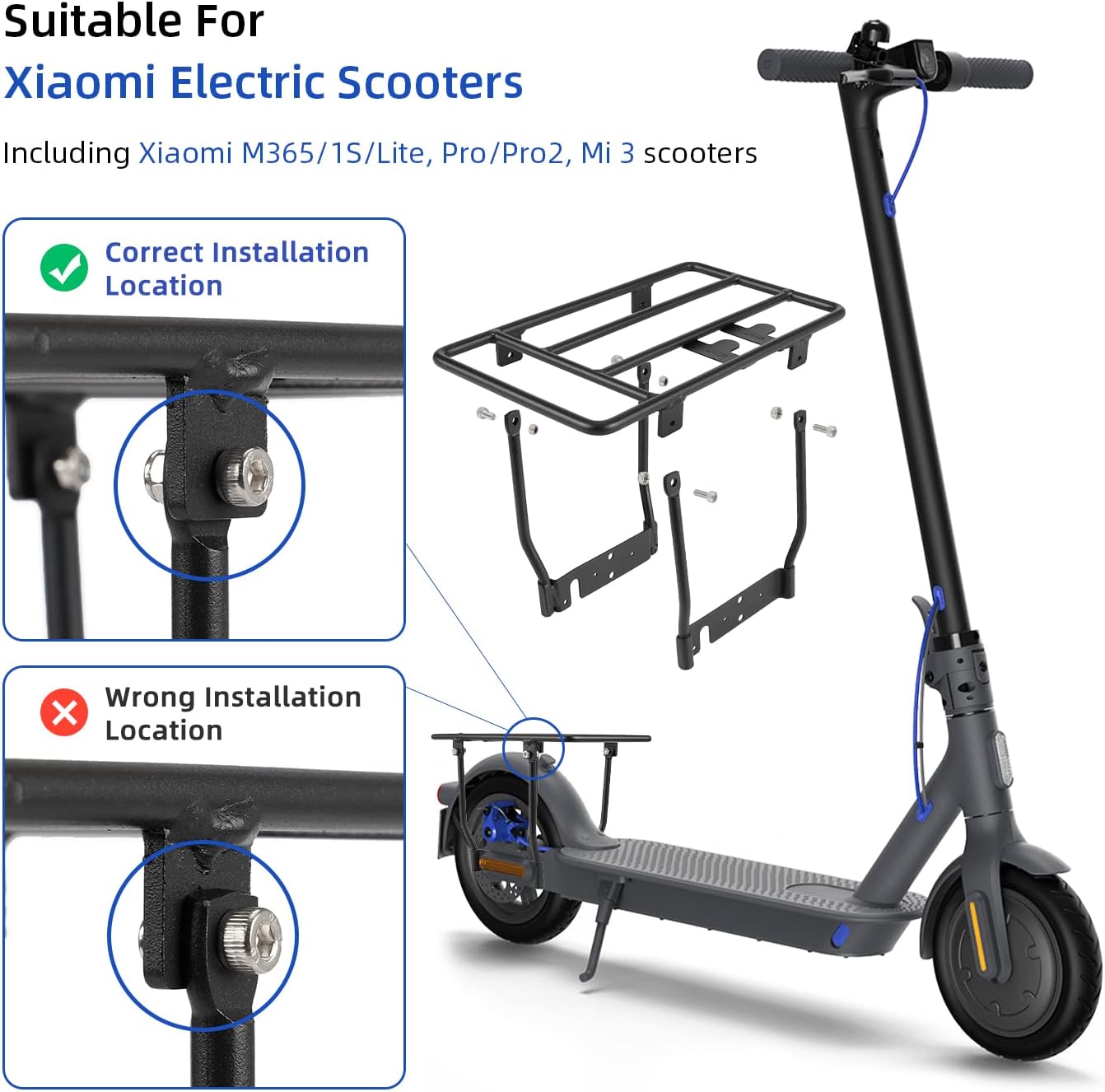 Detailed view of the Ulip scooter rack components, including steel fixing plate, metal folding hook, and detachable design.