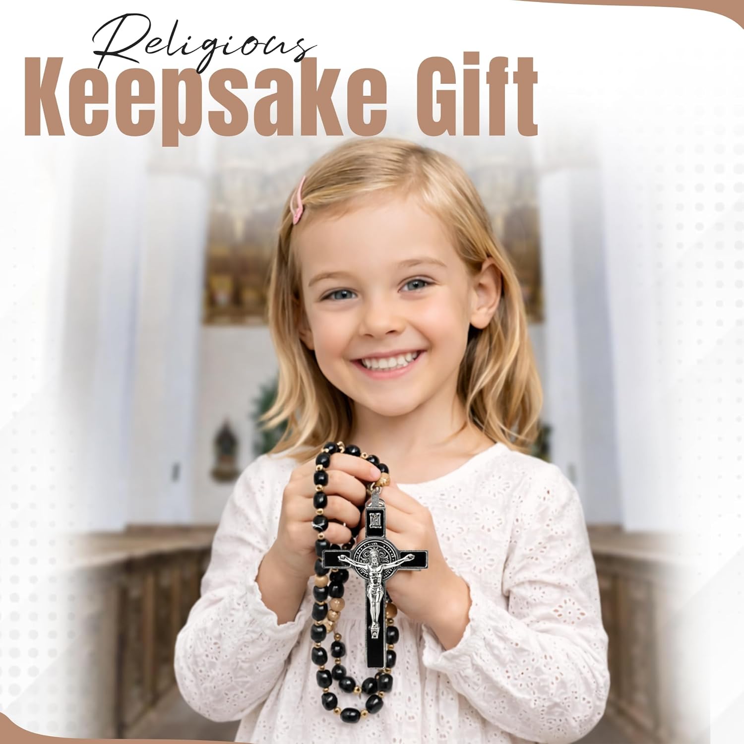 SANCTUM VERITAS Catholic Rosary Necklace | Large Bead Italian Rosary, Christian Prayer Beads for Car Mirror Decor, First Communion Religious Gift for Men and Women, Catholic Keepsake (Black Wood) - Image 7