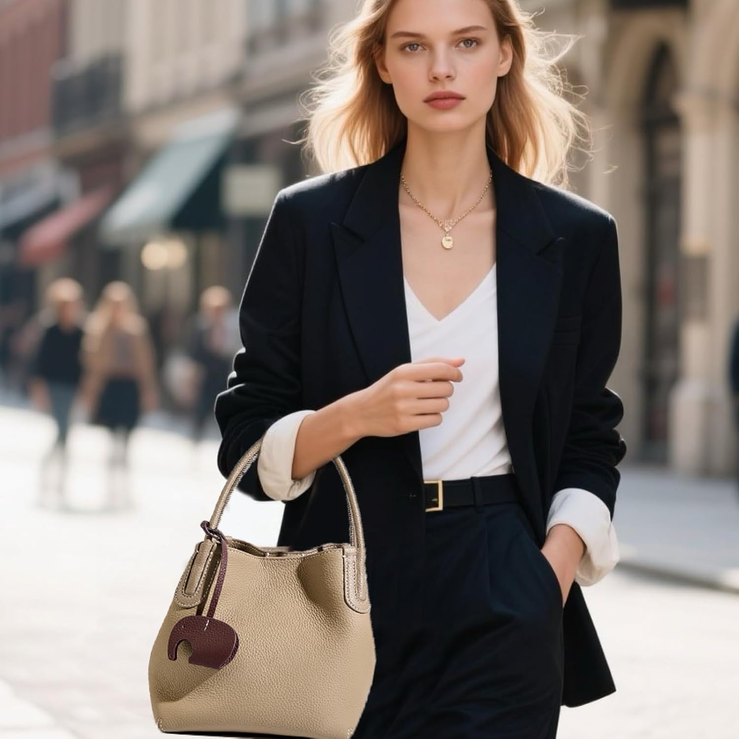 Premium Genuine Leather Bucket Bag - Versatile Handheld Design in First Layer Lychee Cowhide - Image 3