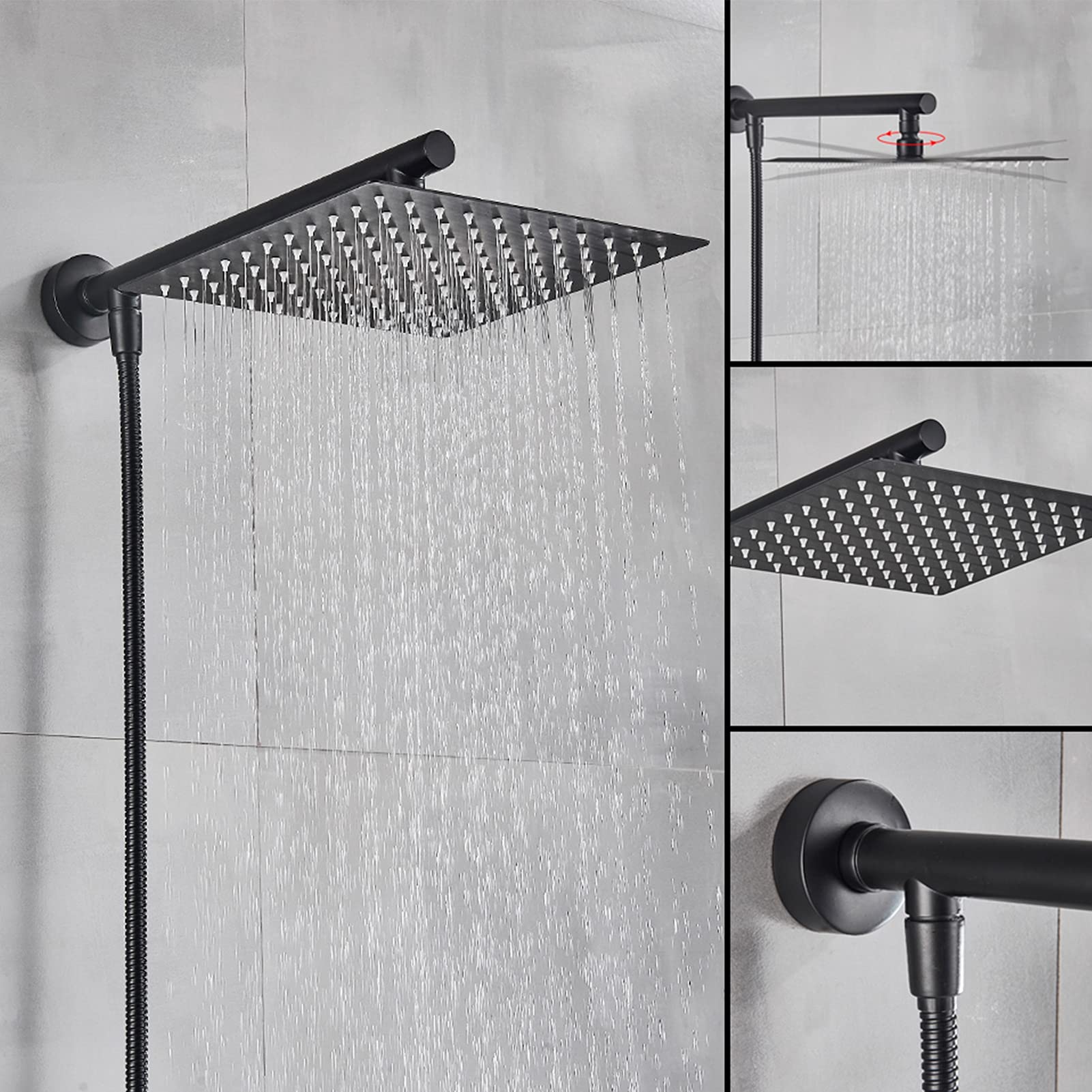 Duschset Für Die Wandmontage, Regenduschkopf Für Das Badezimmer, Duschzubehör Für Das Badezimmer,Schwarz,8in