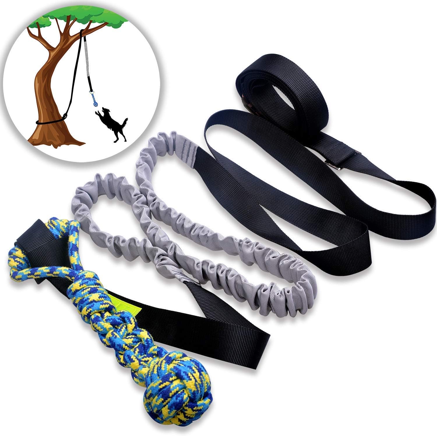 PICK FOR LIFEDog Outdoor Bungee Hanging Toy, Interactive Tether Tug Toy for Pitbull & Small to Large Dogs to Exercise & Solo Play, Durable Tugger for Tug of War, with Chew Rope Toy
