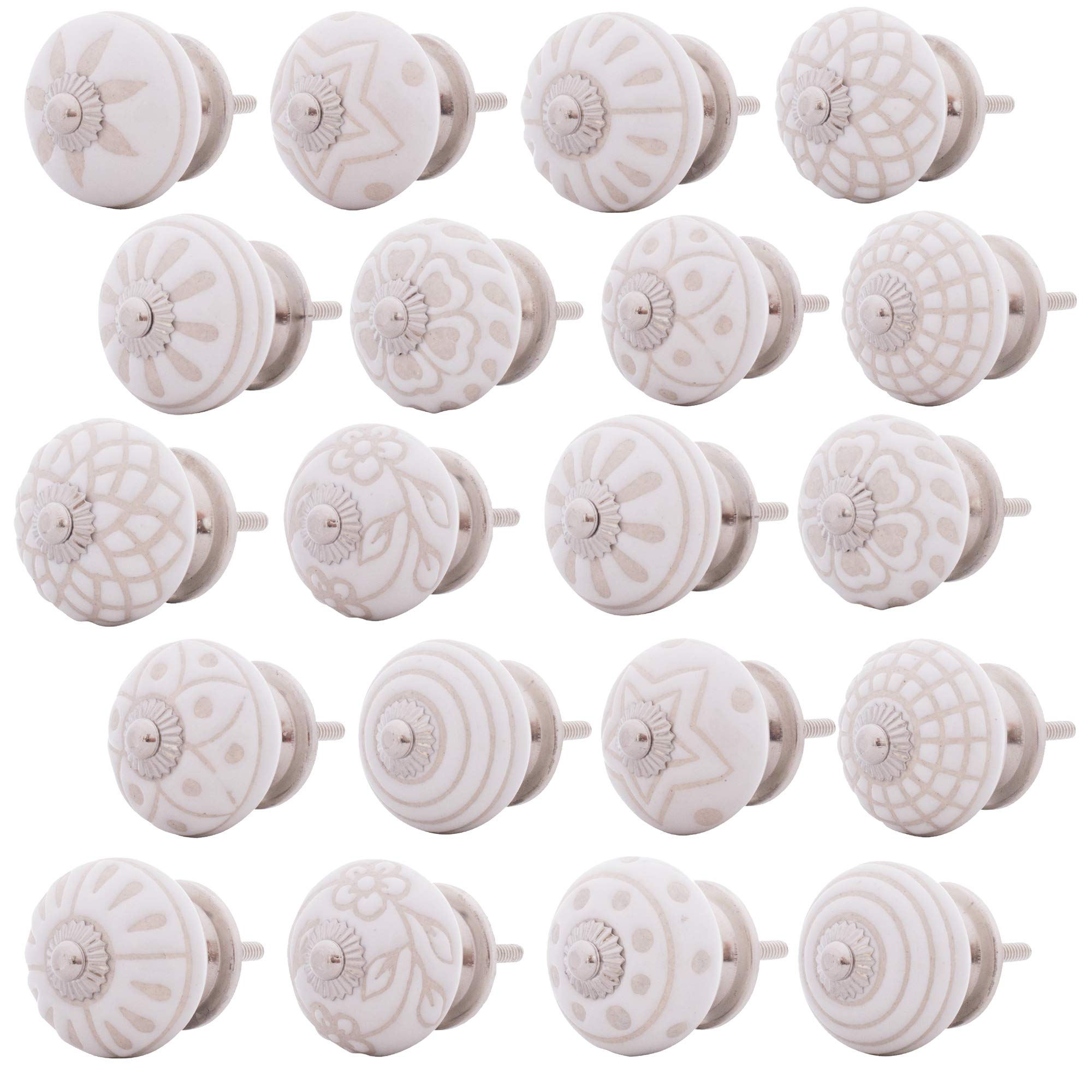Pomello per mobili in ceramica bianca con motivo in rilievo, stile shabby chic