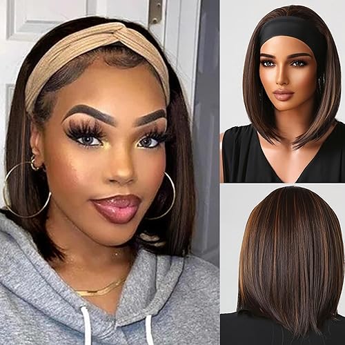 Allbell Peluca corta con diadema de 10 pulgadas, pelucas para mujeres negras, sin pegamento, media peluca, peluca sintética con diadema para