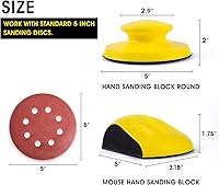 Vista 2 de S SATC Bloques de lijado de 5 pulgadas, bloque de lijado de gancho y bucle, 2 piezas redondas y de ratón para lijado a mano para restauración