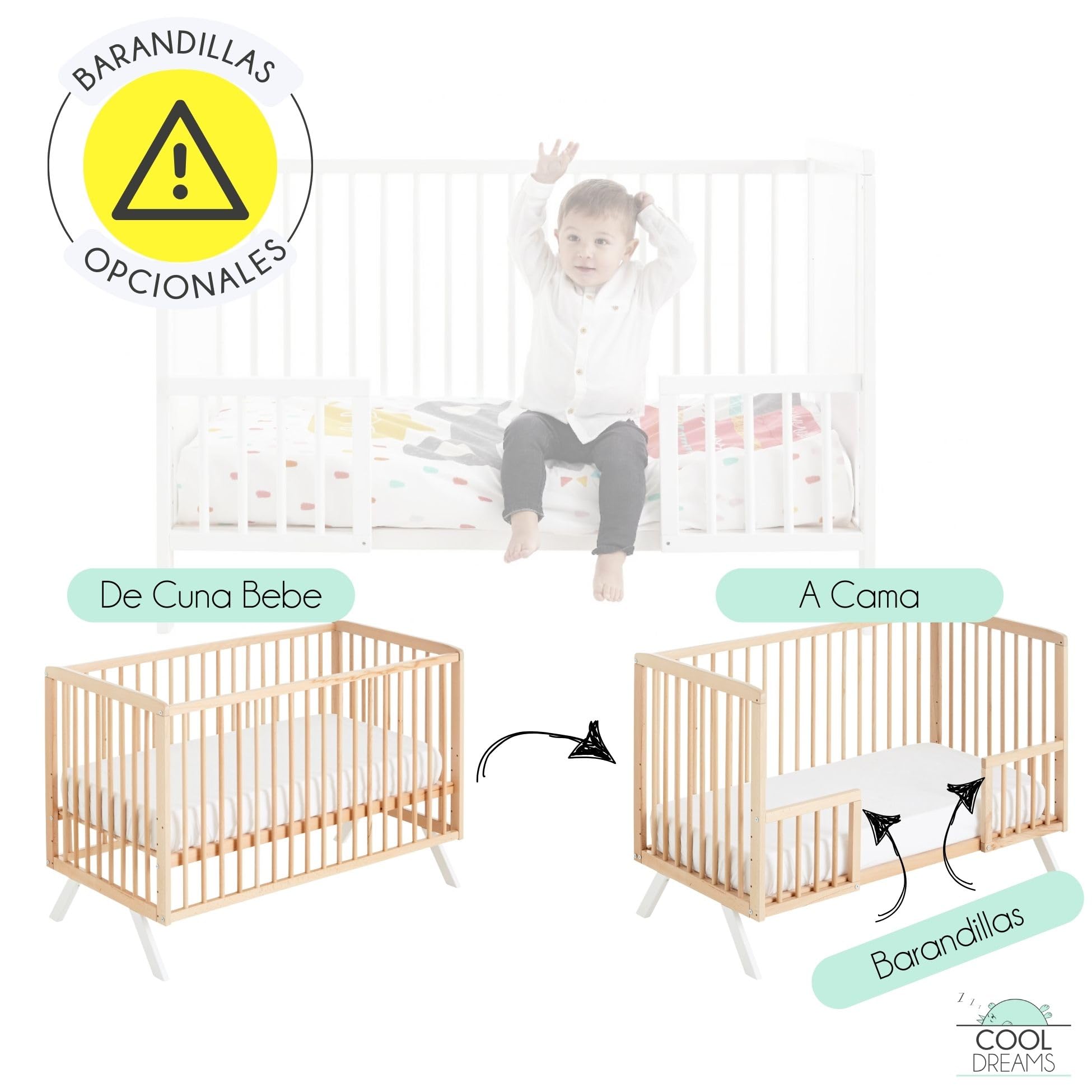 Koala CoolDreams - Lettino in legno, 120 x 60 cm, kit co-sleeper incluso