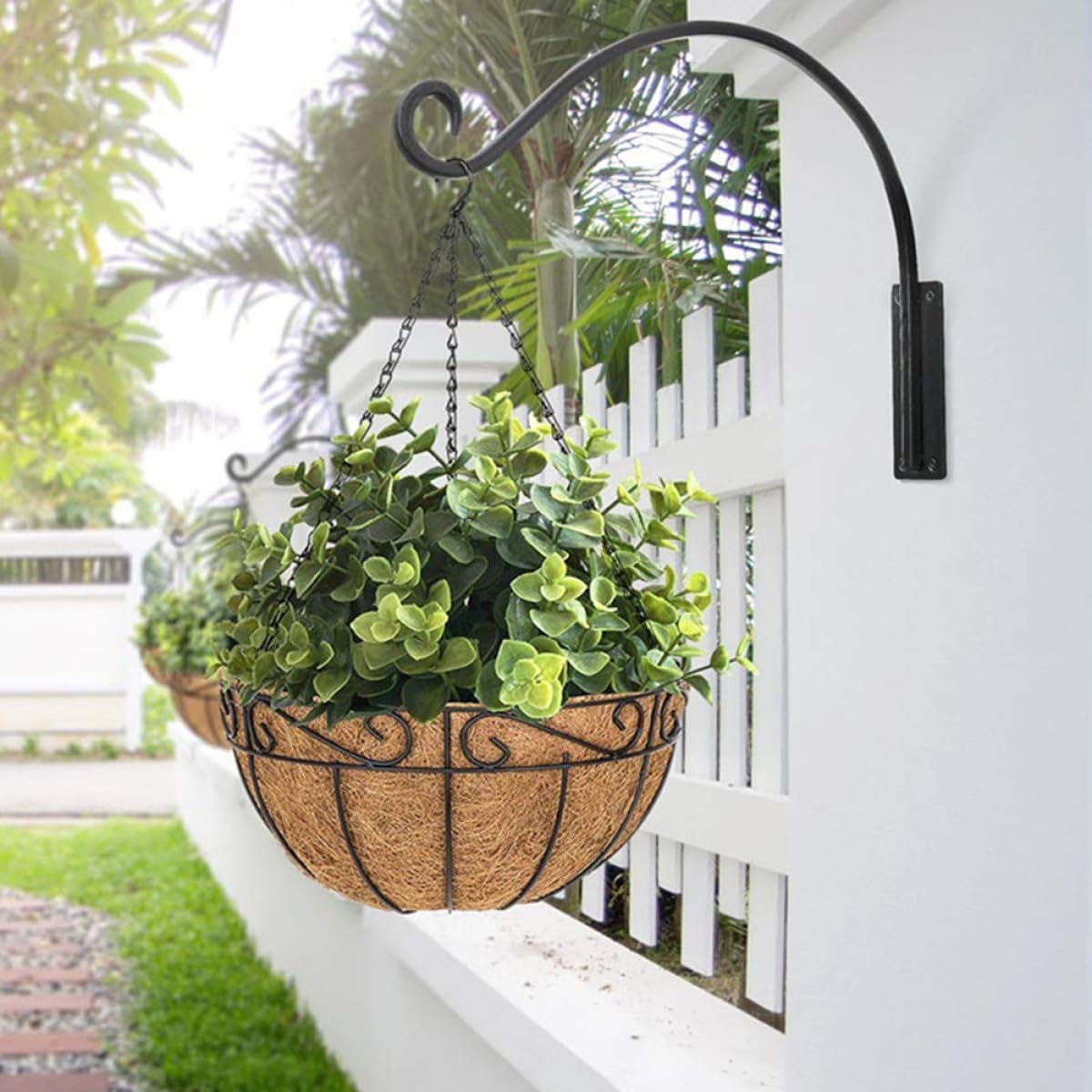 Garneck 16-inch Metal Planter Hanger Curved Wall Hook for Hanging Plants Outdoor Decorative Iron Bracket Suitable for Flower Pots and Lanterns