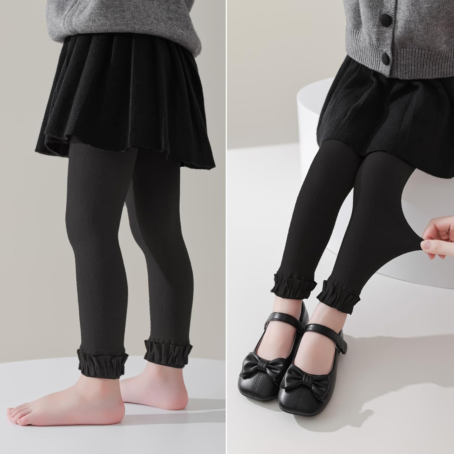 EPEIUS Baby Footless Tights Infant and Toddler Girls Cotton Ruffle Tights Kids Leggings Clothes Pantyhose 2/3 Pack - Image 3