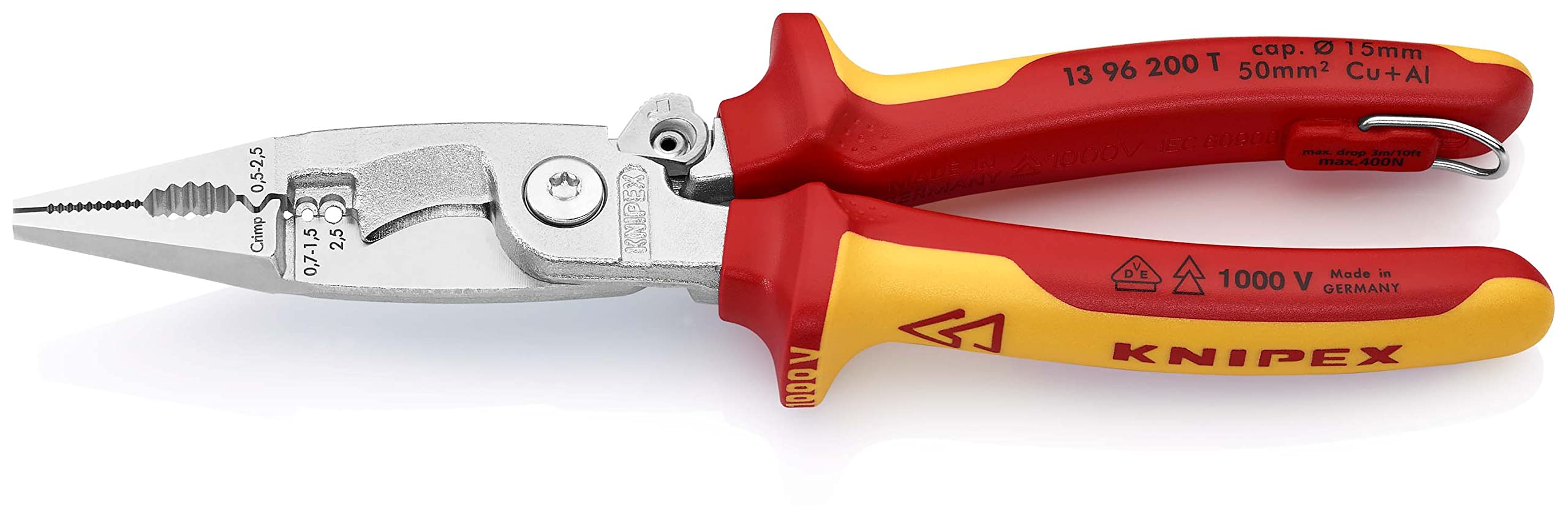 KNIPEX Szczypce do prac elektroinstalacyjnych w blister chromowany z wielokomponentowymi nasadkami izolowanymi wg VDE 200 mm, 13 96 200 T BK