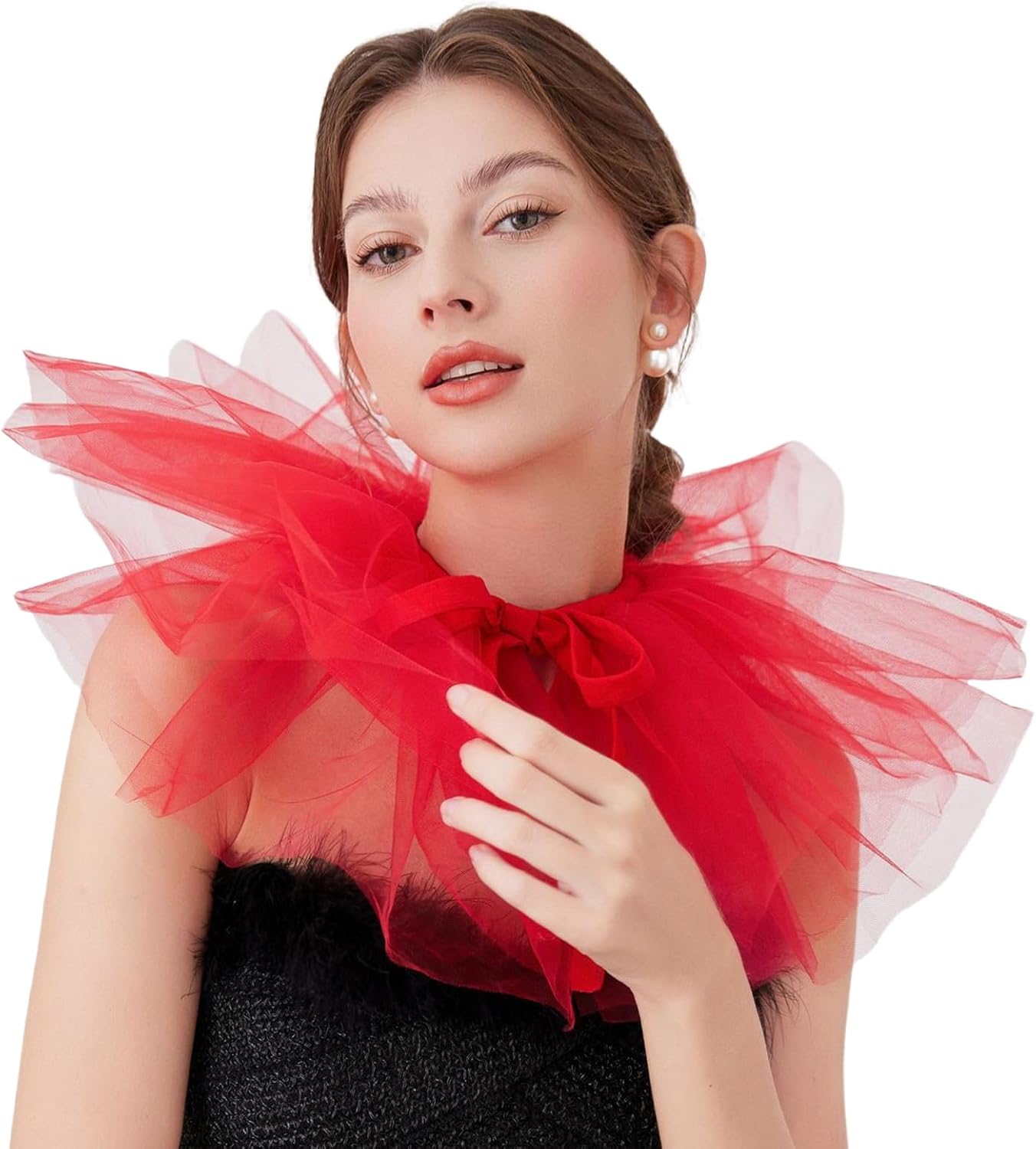 Clown Tulle Ruffle Collar, Layered Mesh Neck Ruffle, Victorian Elizabethan Renaissance Halloween Costume Accessory
