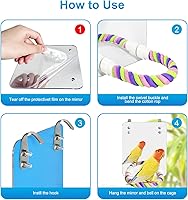 Vista 3 de Espejo de pájaro de 5.9 pulgadas con cuerda, perca, juguetes para pájaros, perca cómoda para grises, Yaxaas, periquitos, cacatúas, conure