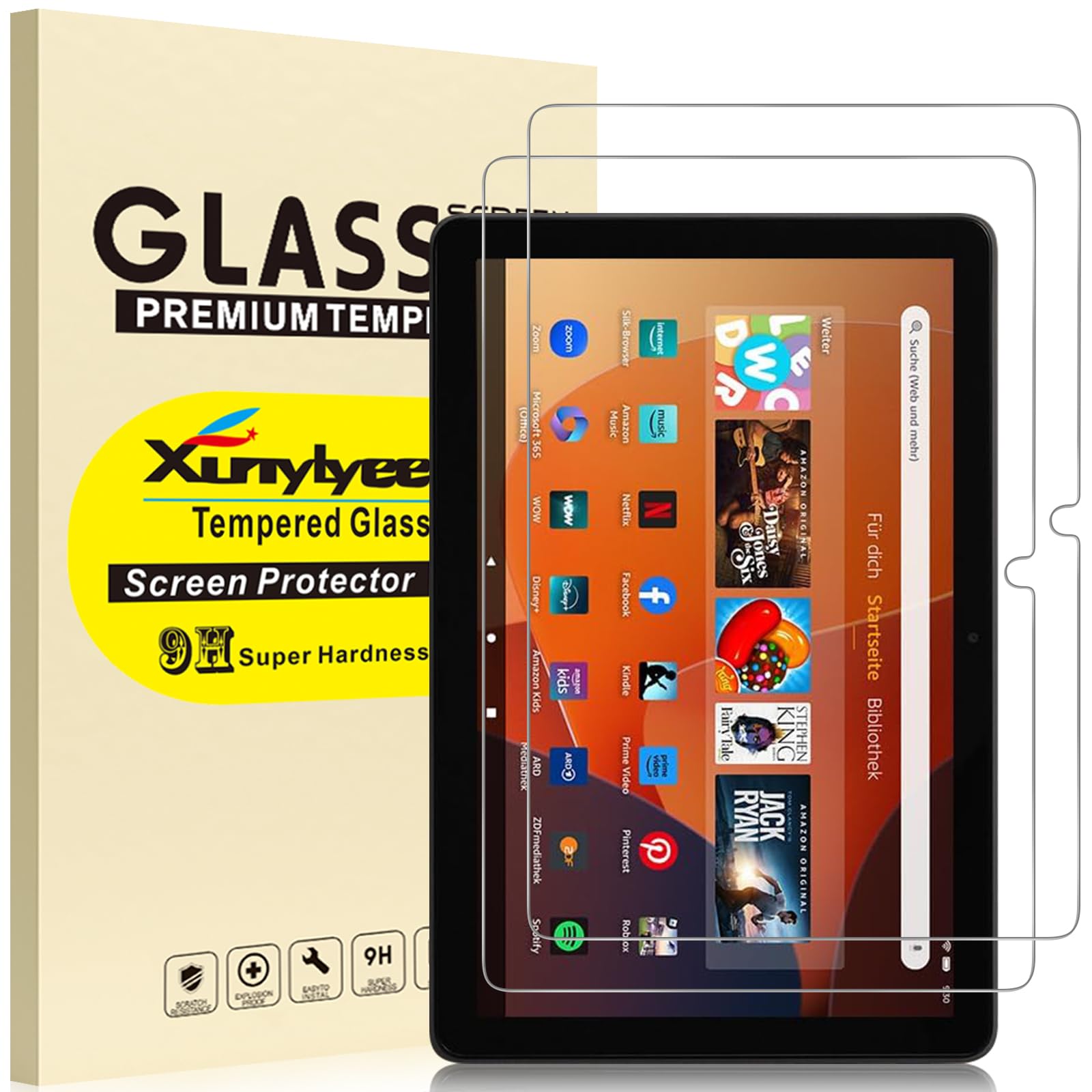 XunyLyee 2 Stück, Panzer Schutz Glas für Fire HD 10/10 Kids/ 10 Kids Pro 10,1 Zoll 2023/2021 Release Schutzfolie Displayschutz