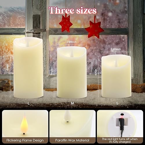 Miniatura 10 de 6 velas LED de cera real recargables sin llama, color blanco cálido, control remoto, 2 pulgadas de profundidad x 4 pulgadas de alto, brillo