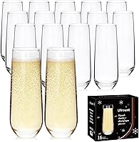 Ufrount Stemless Champagne Flutes Set of 16, 9.5oz Durable Glasses for Prosecco, Mimosas, Cocktails, Weddings & Parties