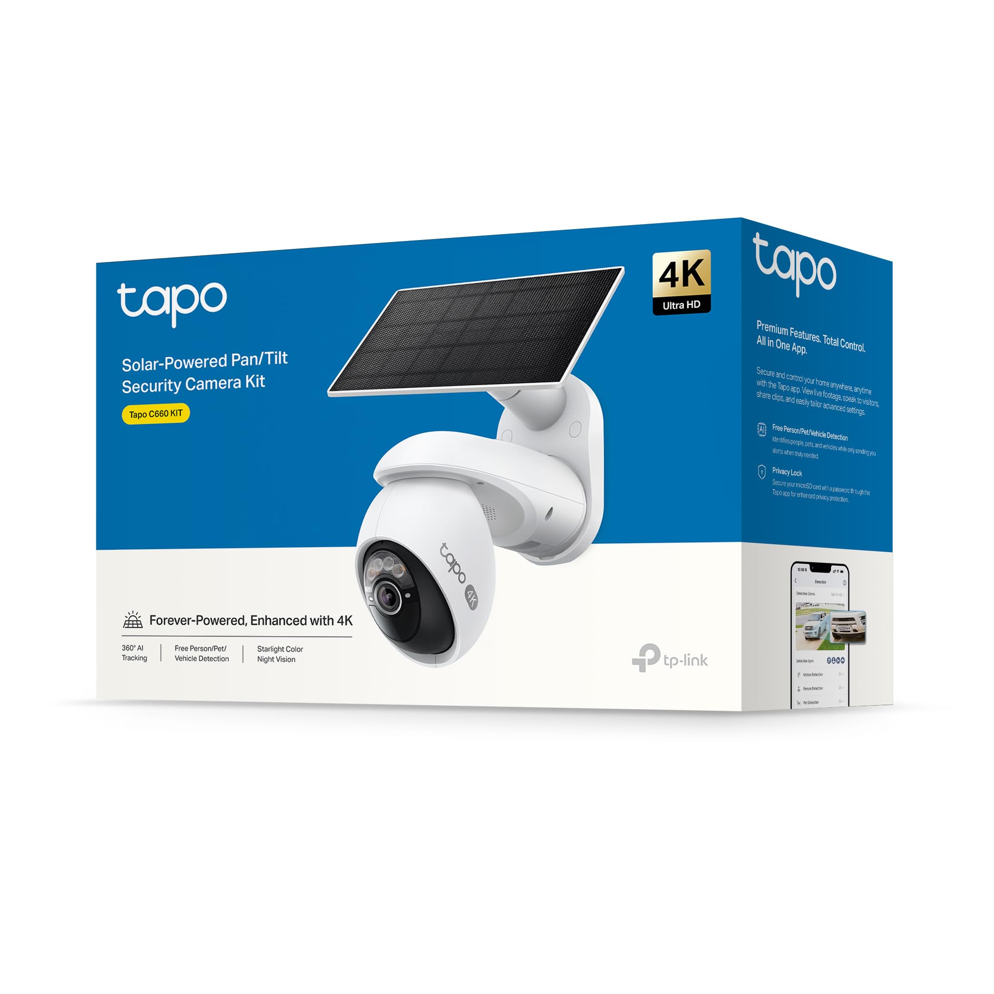 Tapo C660 KIT 4K 360° Solar Überwachungskamera Außen, Akku 10000 mAh, Farbnachtsicht, Dual-Band WLAN, KI-Erkennung, Licht & Ton Alarm, Lokale Speicherung über microSD oder Tapo H500