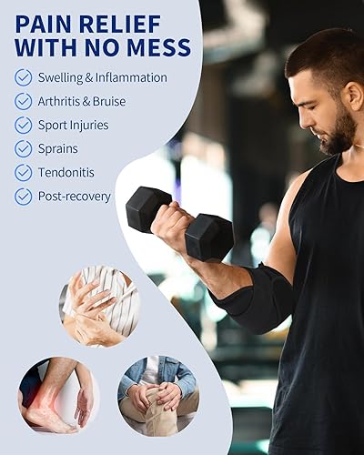 Miniatura 4 de Paquete de 2 bolsas de hielo de gel con correas para rodilla, codo, hombro, muñeca y espalda, bolsas de hielo reutilizables para lesiones,