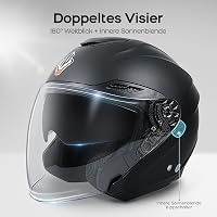 NENKI Jet Bukósisak Motorosoknak ECE 22.06 Tanúsítvánnyal - Dupla Napellenzős Nyitott Sisak Matt Fekete M-es Méretben 4