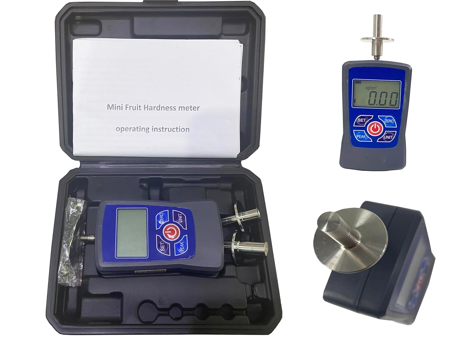 Fruit Hardness Tester Digital Fruit Penetrometer with Pressure Head Diameter Φ11.1mm Φ7.9mm Load Division Value 0.01Kgf/cm2 Insertion Depth of Indenter 10mm Automatic Backlight