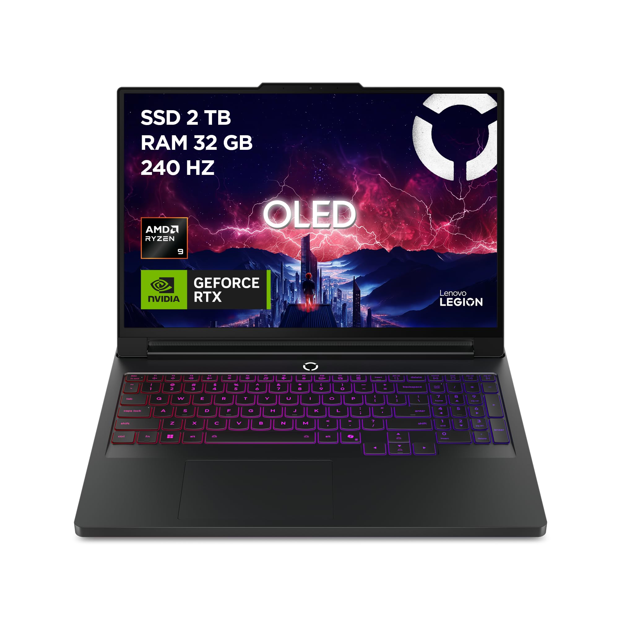 Lenovo Legion Pro 7 Gaming AI Laptop - Display OLED 16" WQXGA 240Hz, NVIDIA GeForce RTX 5080, AMD R9 9955HX3D, RAM 32GB DDR5, SSD 2TB, Windows 11, Tastiera RGB QWERTY, 3 mesi GamePass