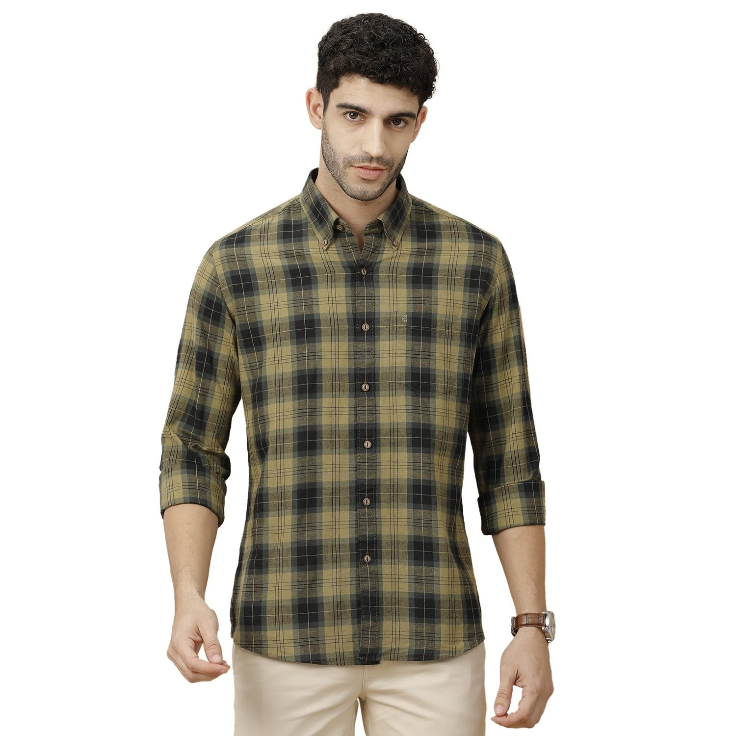 cavallo by linen club Men's Blended Linen Green Checked Full Sleeve Casual Shirt-picture-18