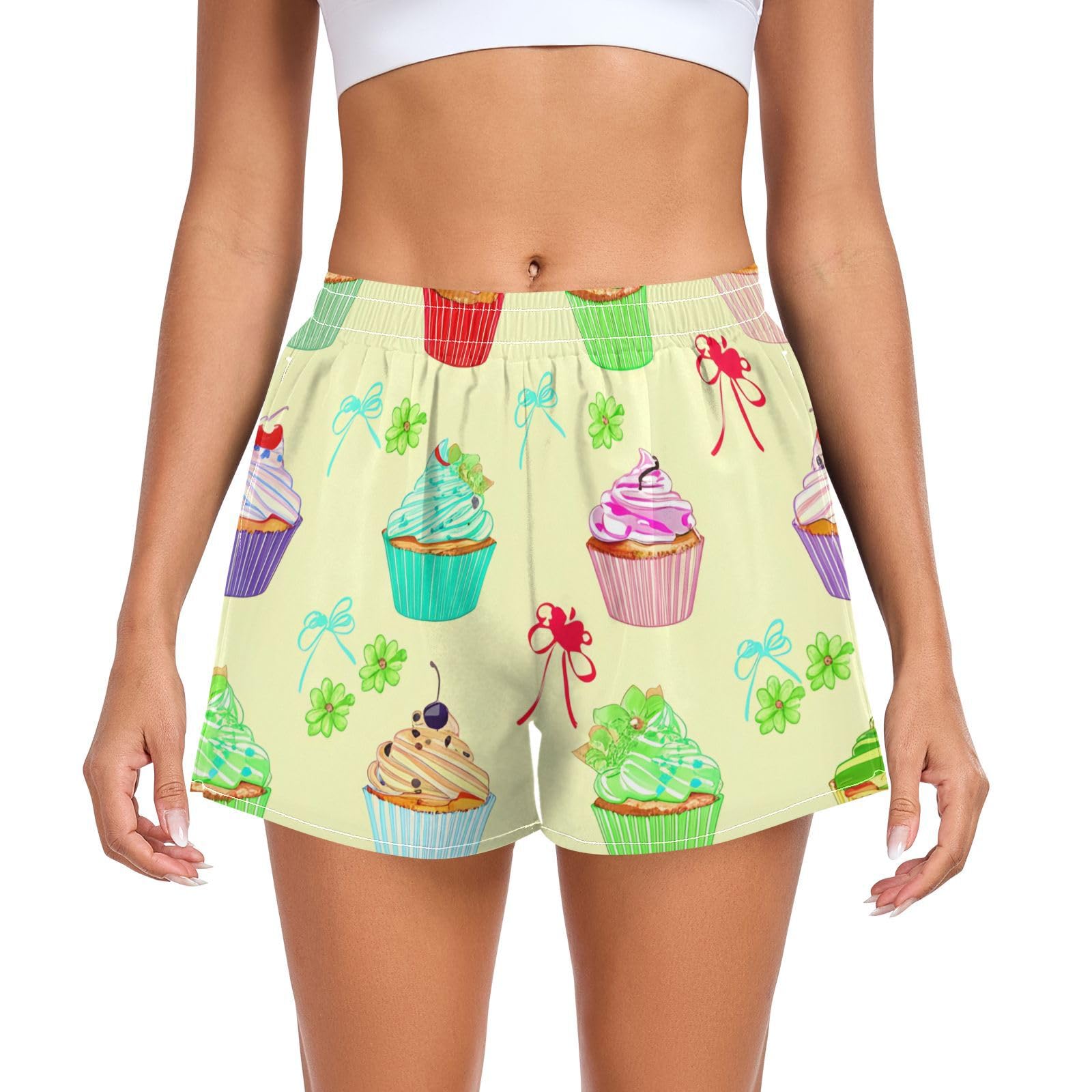 UMIRIKO Colorful Cupcakes Women's Running Shorts with Pockets Sporty Workout Quick Dry Athletic Shorts L 202c1199