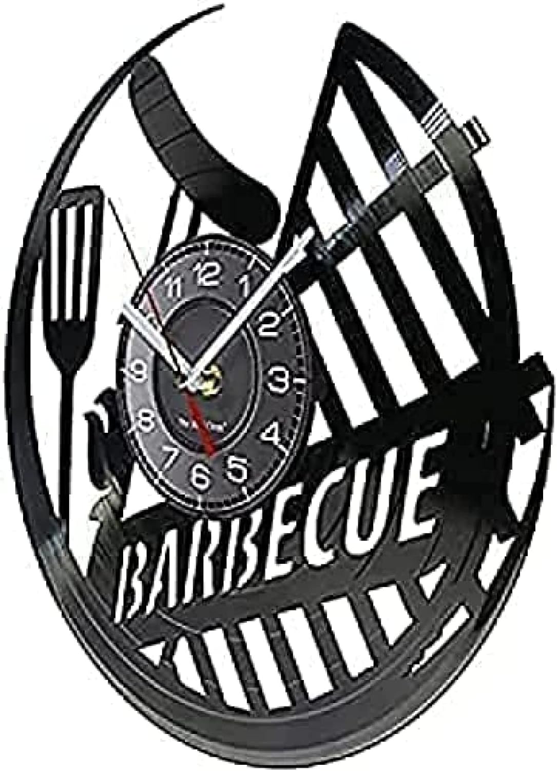 Wall Clock Grill Sausage Outdoor Picnic Vinyl Record Wall Clock Barbecue Grill Sign Home Decor Roast Hanging Clock Kitchen Lover Gift 30CM