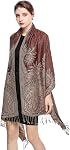 Pashmina Scarf Women Luxury Reversible Shawl Paisley Wrap Blanket Scarves with Fringes 78.5'' X 27.5''(Red Brown)