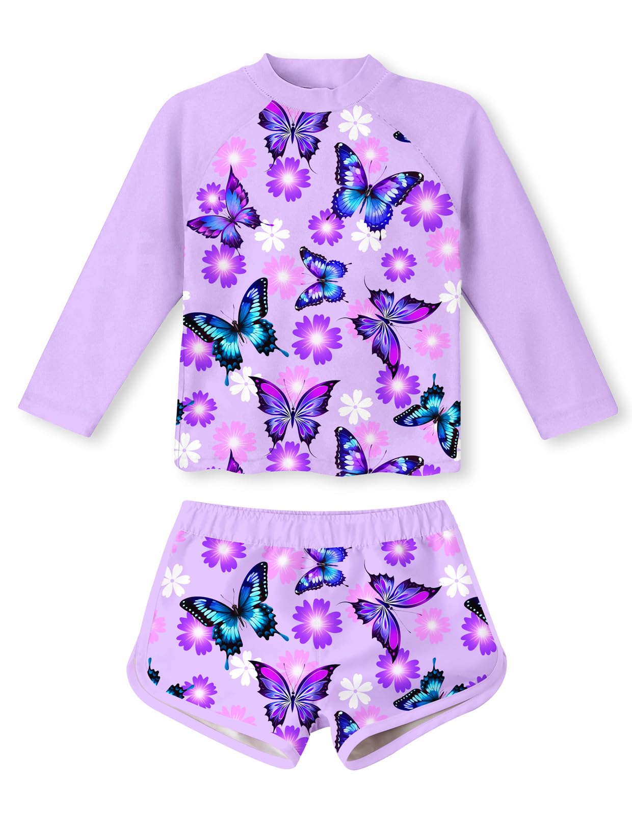 TUONROAD Girls 2 Pieces Rash Guard Swimsuit Long Sleeve Tankini for 4-10Y