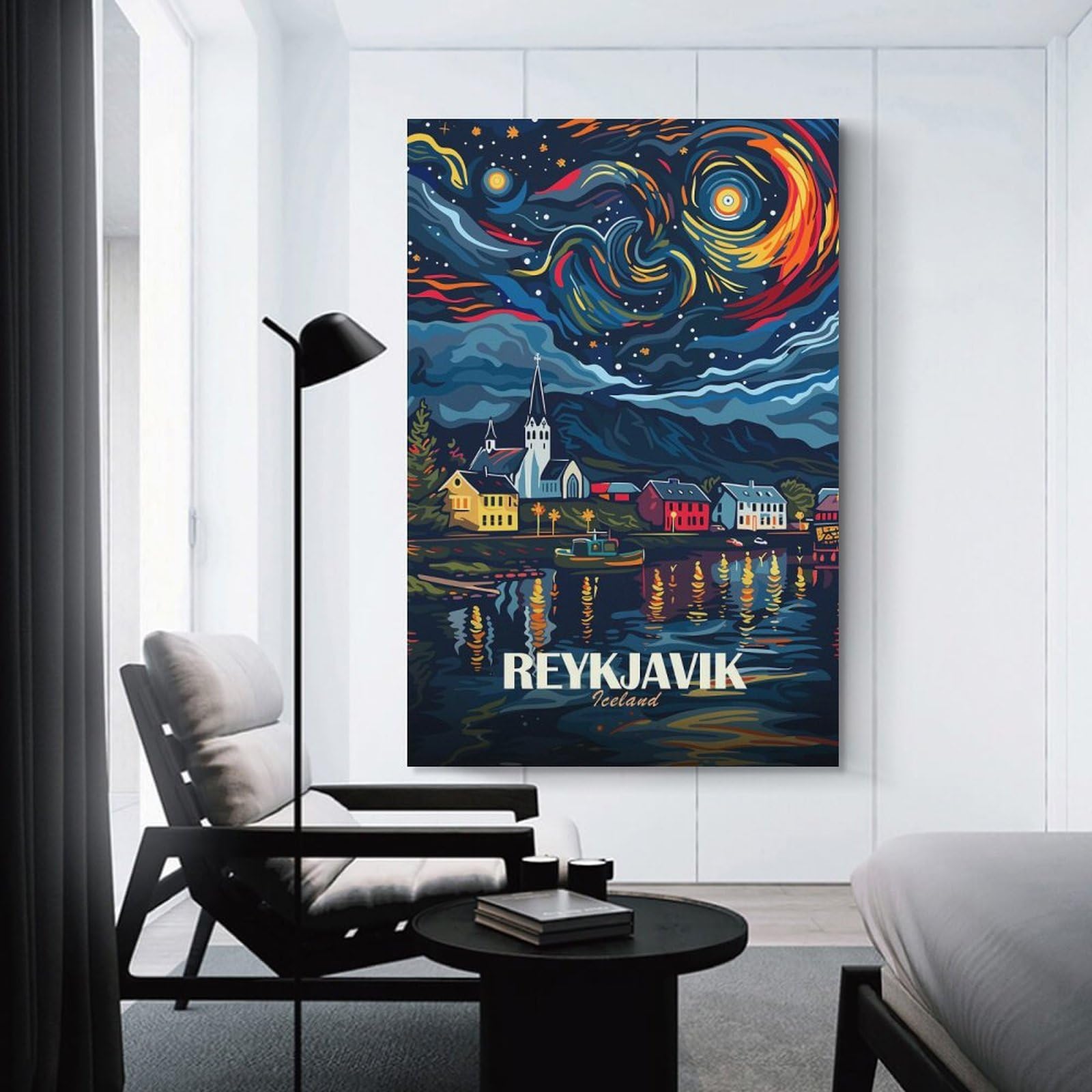 Junmoney Reykjavik Iceland Travel Hanging Wall Art 24x36inch(60x90cm), for Front Hall, Corridor Or Welcome Spaces, Wall Decor to Refresh Empty Corners